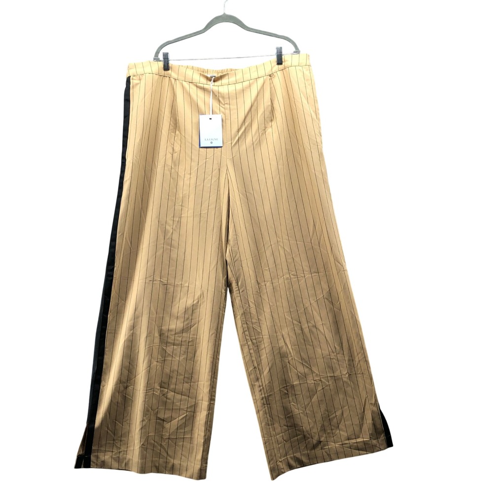 NWT La Ligne Target Tan Pinstripe Wide Leg Pants Side Stripe Trousers Womens 2X